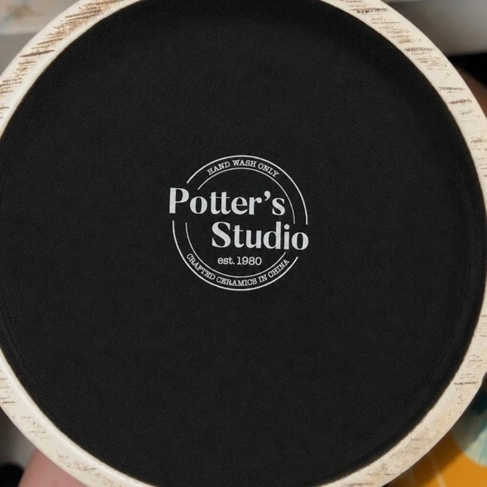 NWT Checkered Black and White Ceramic Canister with Lid - Potters Studio
